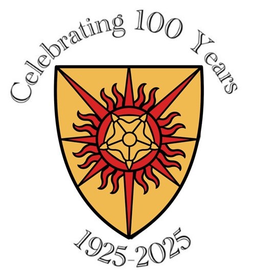 Crest logo "celebrating 100 years" medieval academy of America
