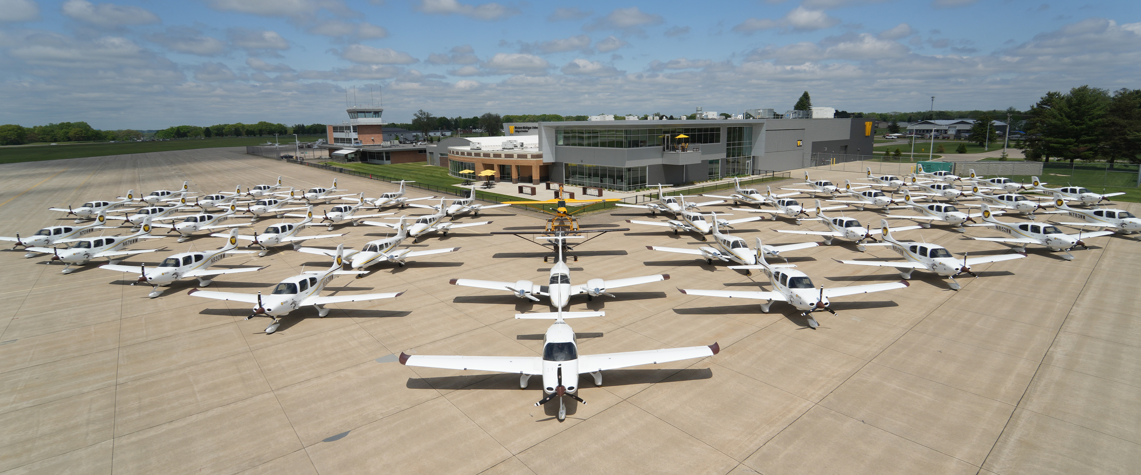 The WMU planes fanned out on the runway at the College of Aviation.