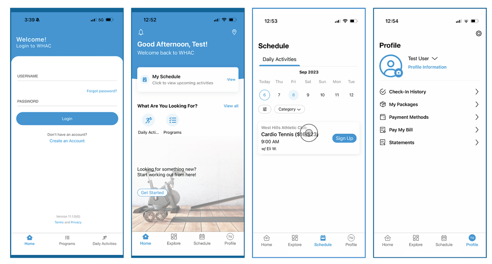 Screens of the WHAC App