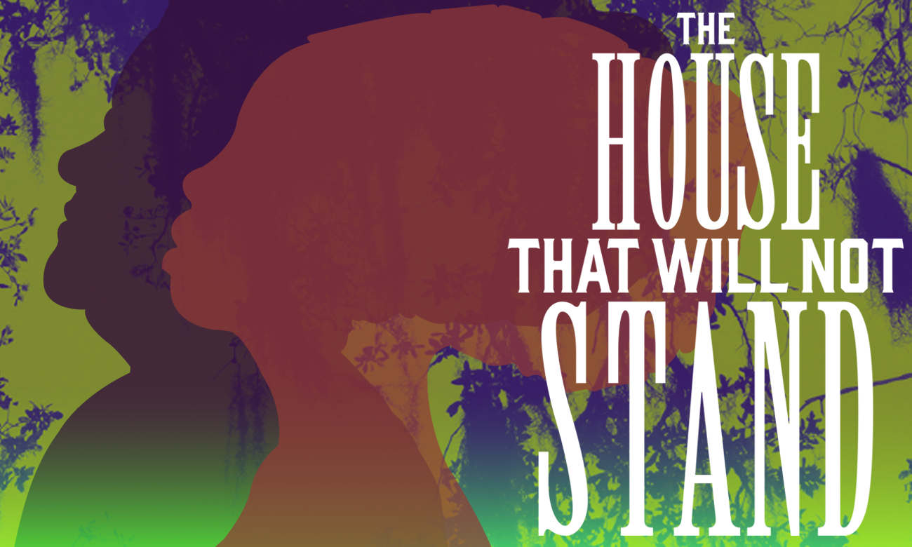 The title THE HOUSE THAT WILL NOT STAND in white text on a background that features two profiles of a younger and an older woman.