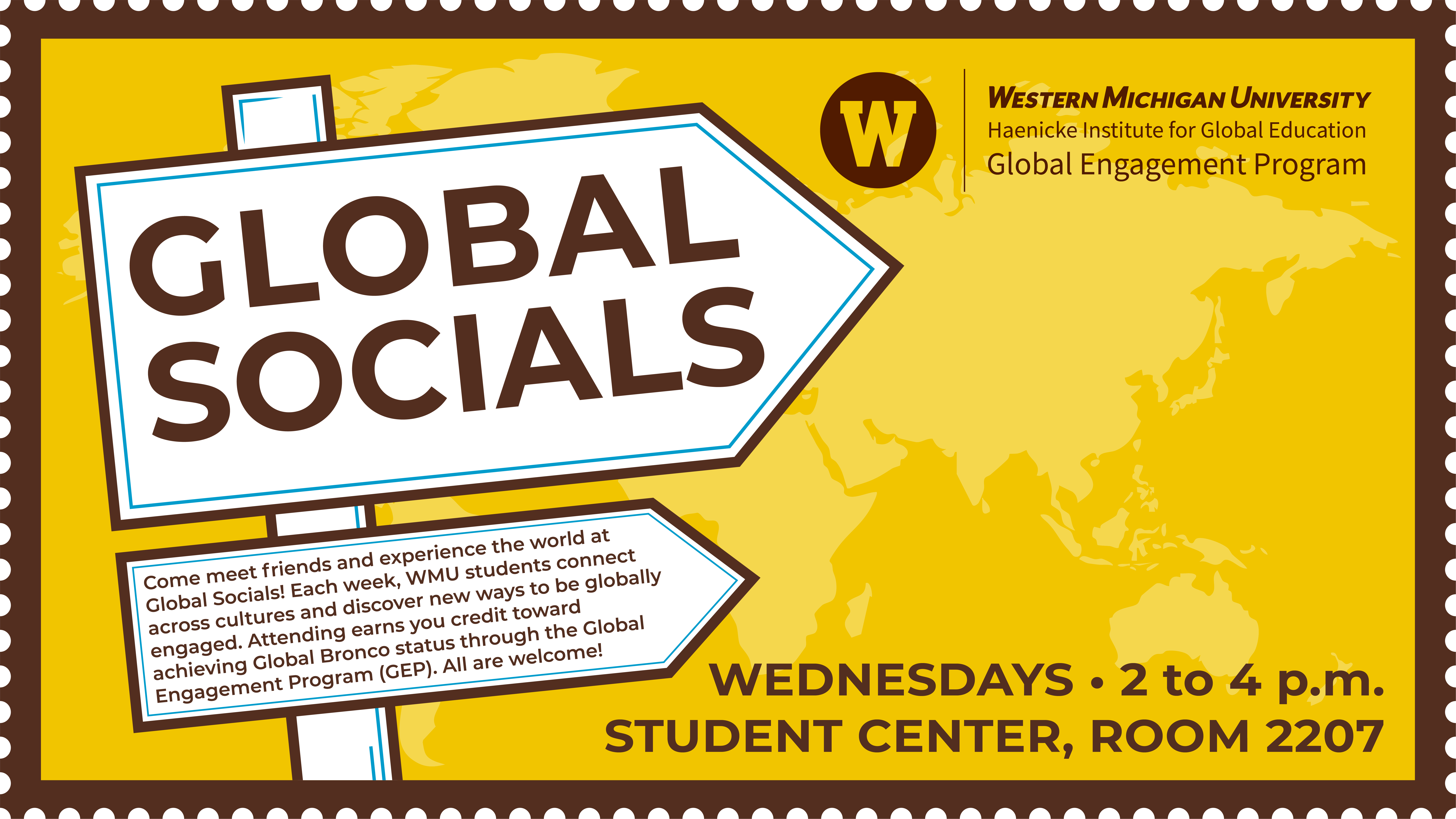 A yellow poster promoting Global Socials