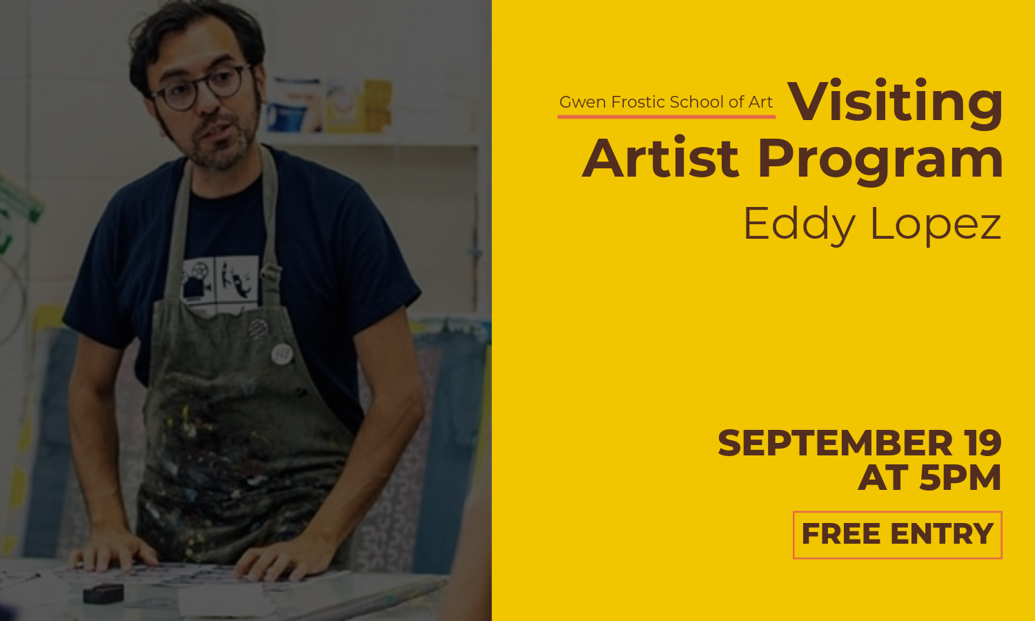 Visiting Artist Program: Eddy Lopez. September 19 at 5 pm.