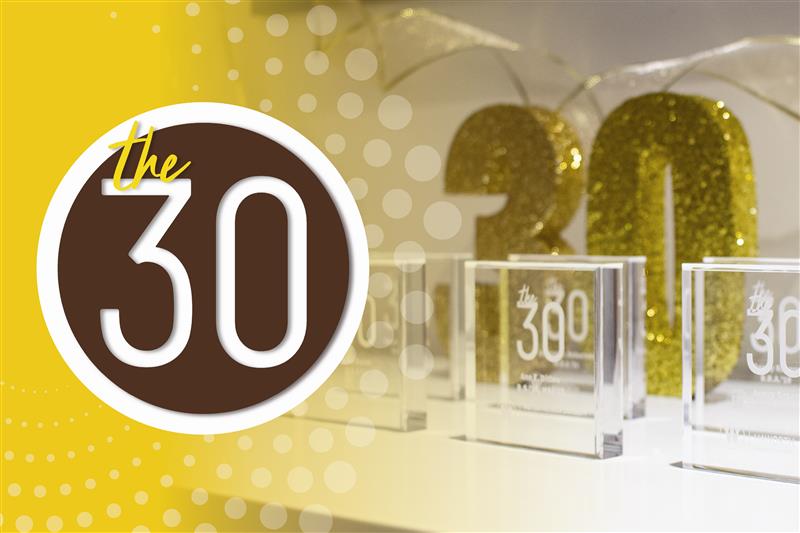 A graphic with the logo of The 30 and awards