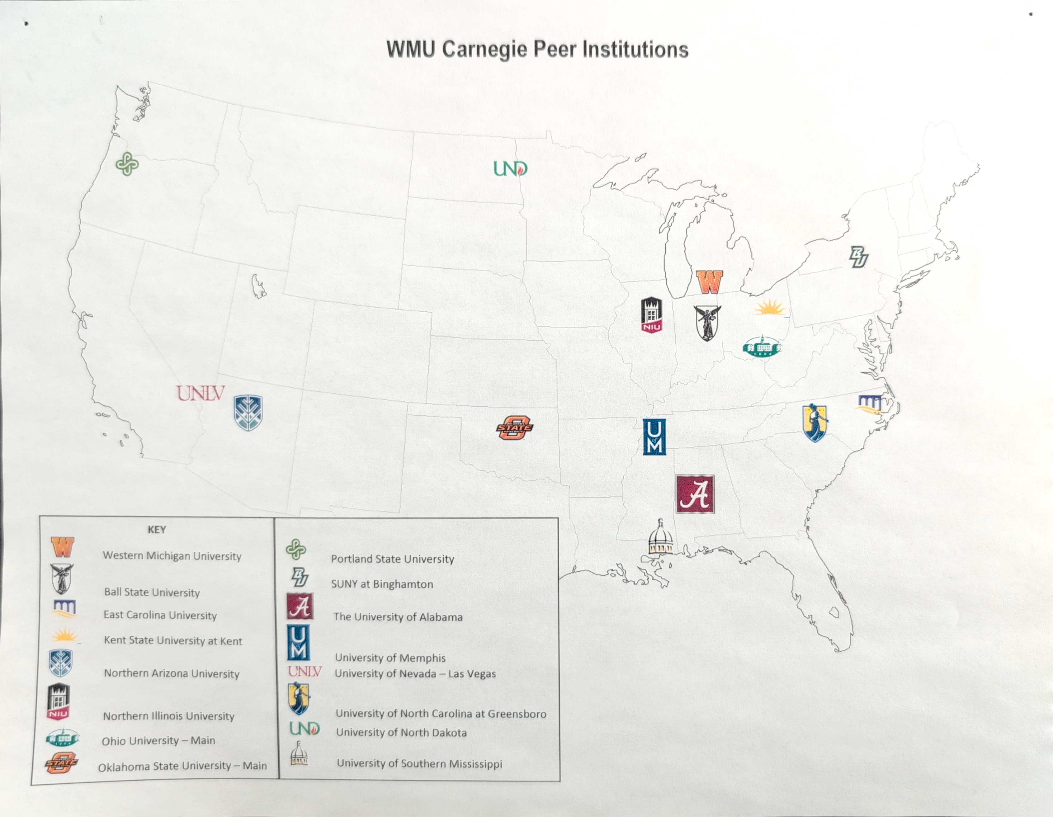 U.S. 48 state map with Carnegie peer logos