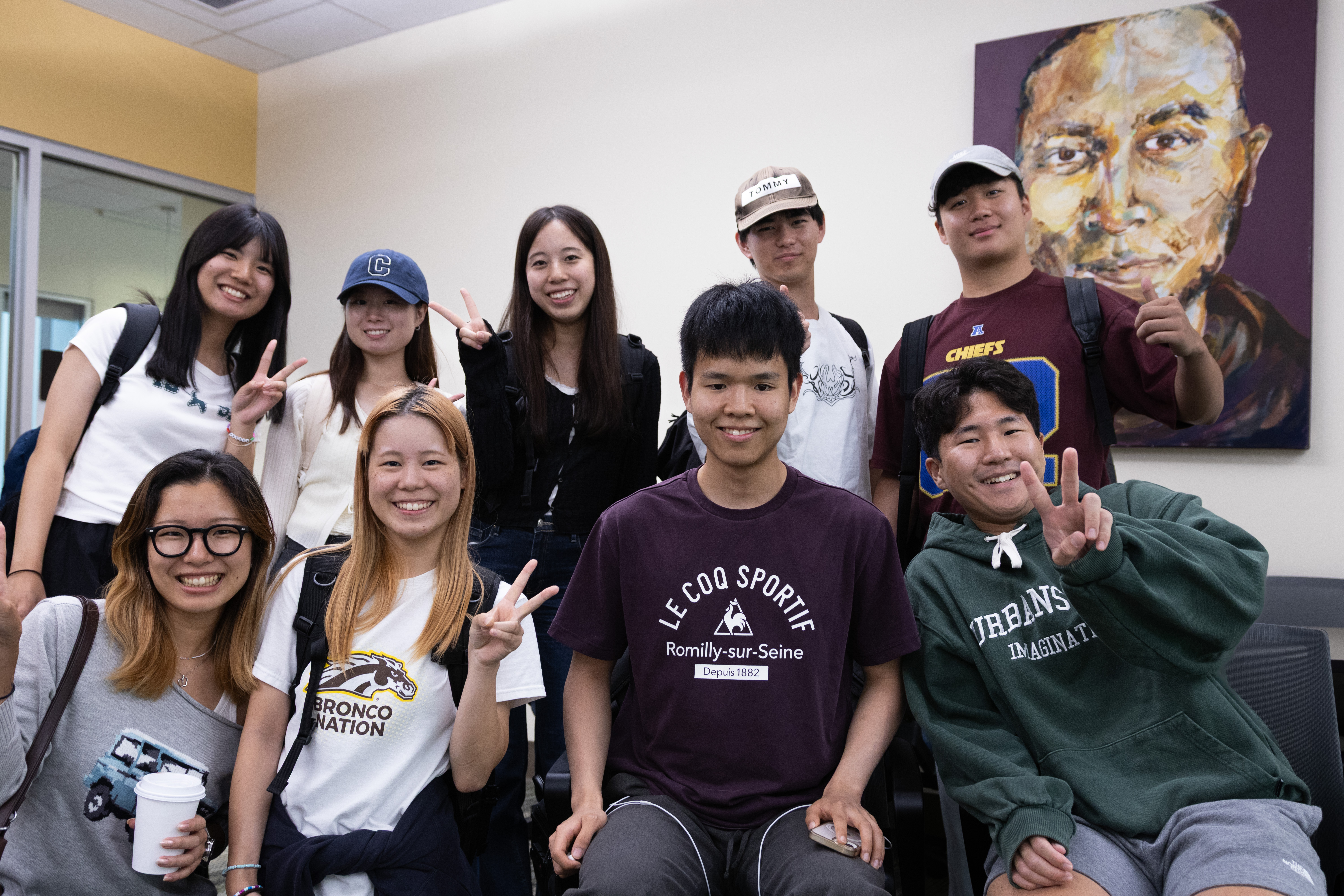 International students pose together at a Conversation Circle held by the Center for English Language and Culture for International Students
