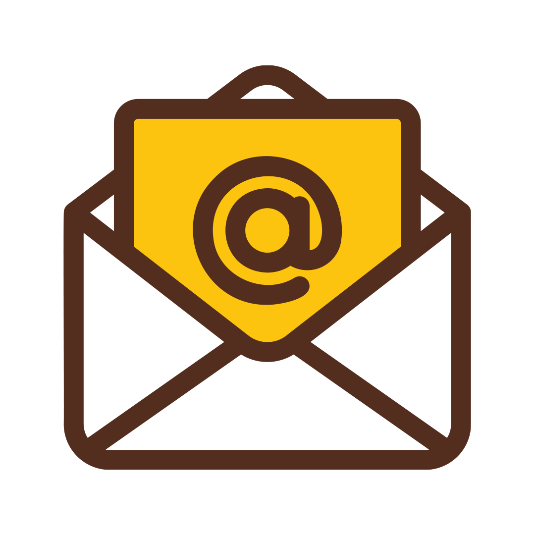 Icon of a an at symbol inside an envelope.