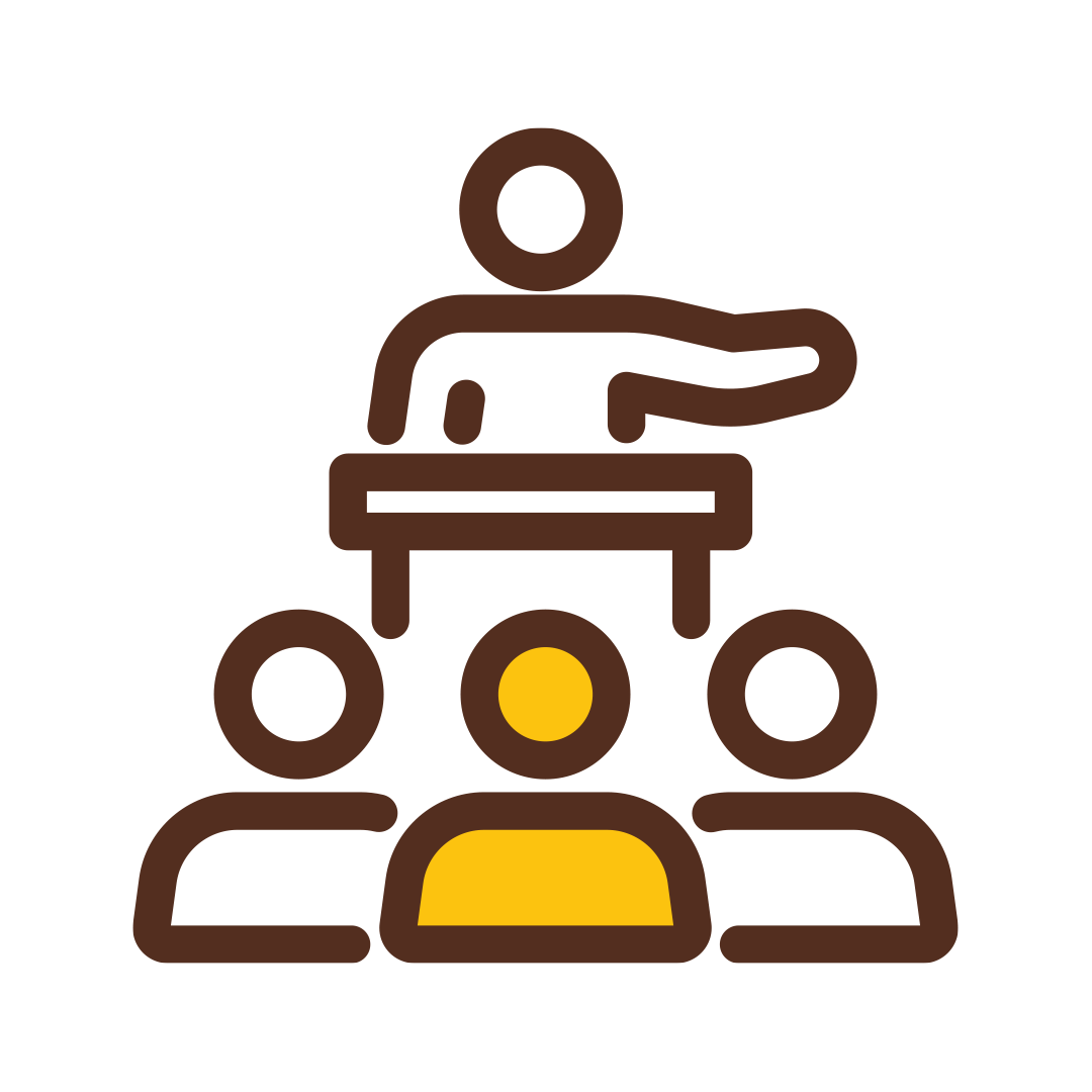 Icon of someone speaking to a group of people.