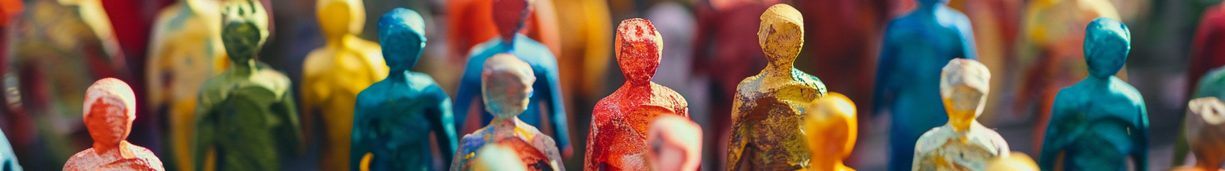 human statues with multi-colored paint