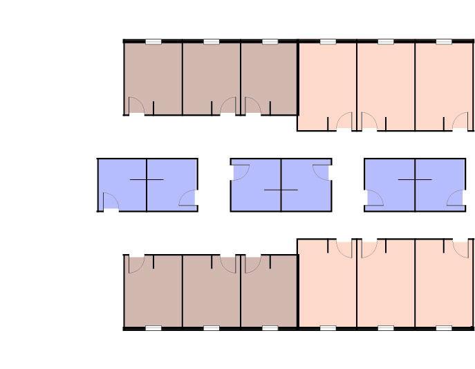 Valley Oaks floor plan with bathrooms located in the center of the hallway