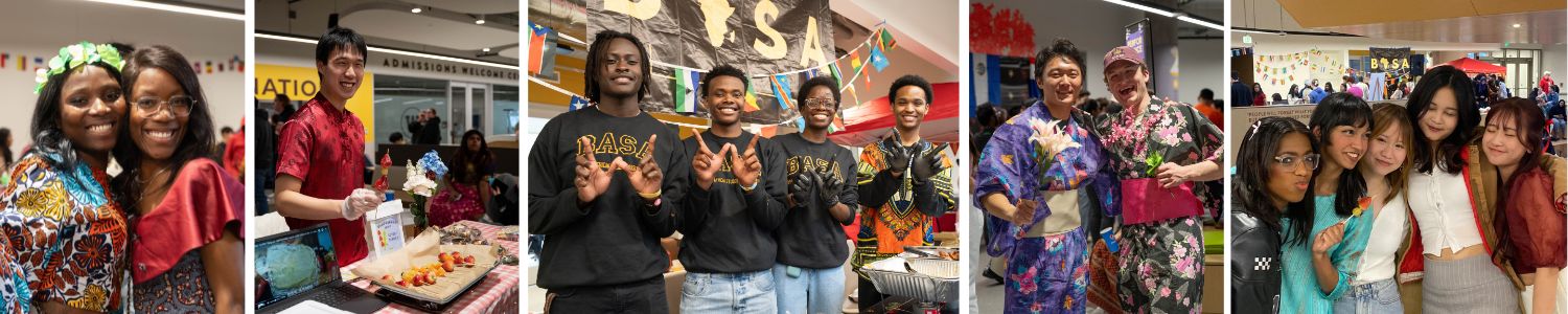 Several photos showing students celebrating at previous International Bazaars.