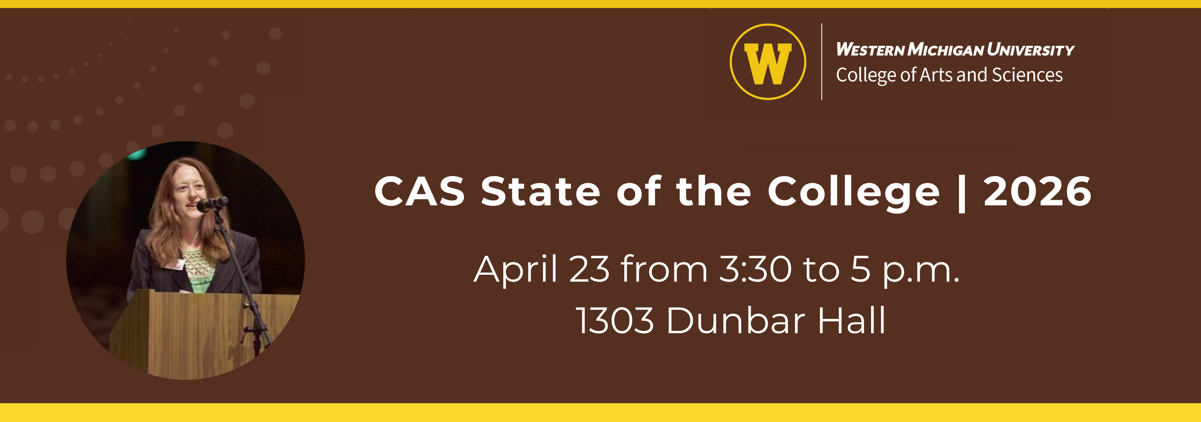 Brown banner with Dean of College in photo