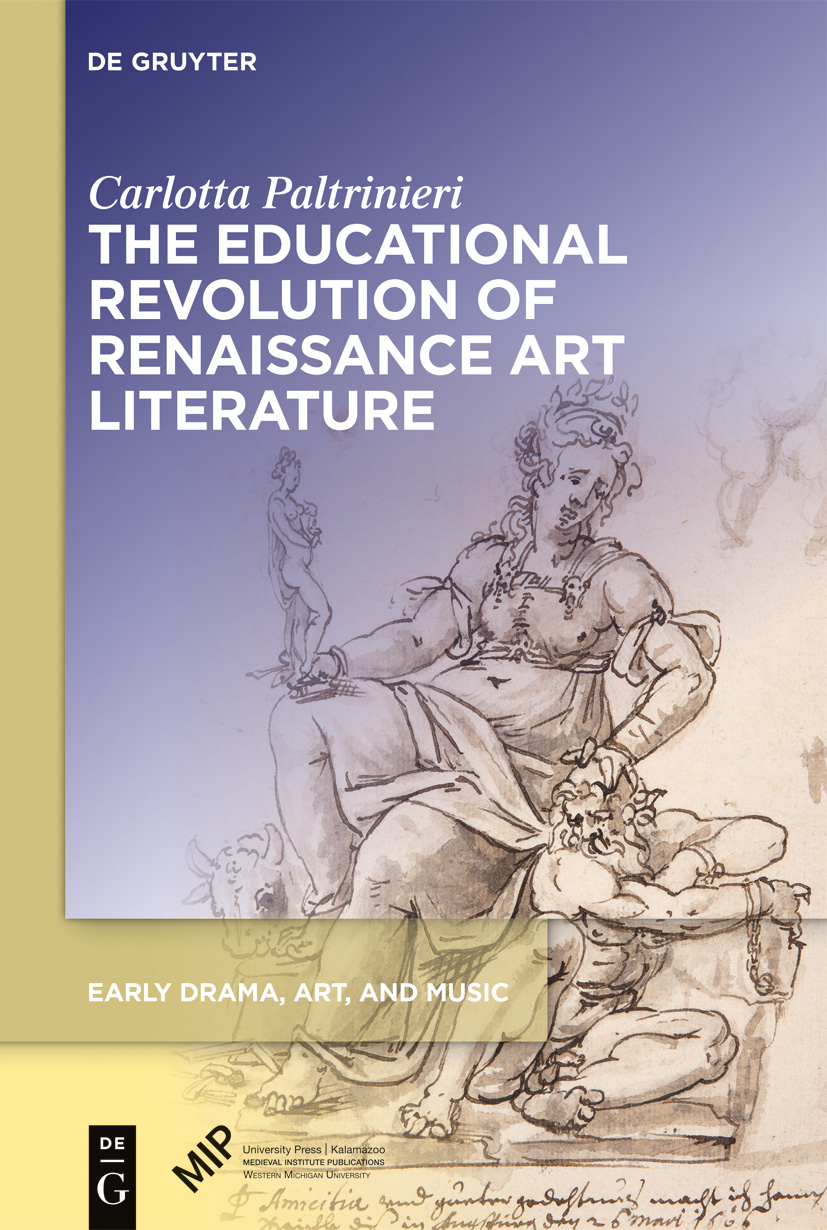 Cover of The Educational Revolution of Renaissance Art Literature; Title over a sketch of a woman sitting with a man seated next to her on the ground. 