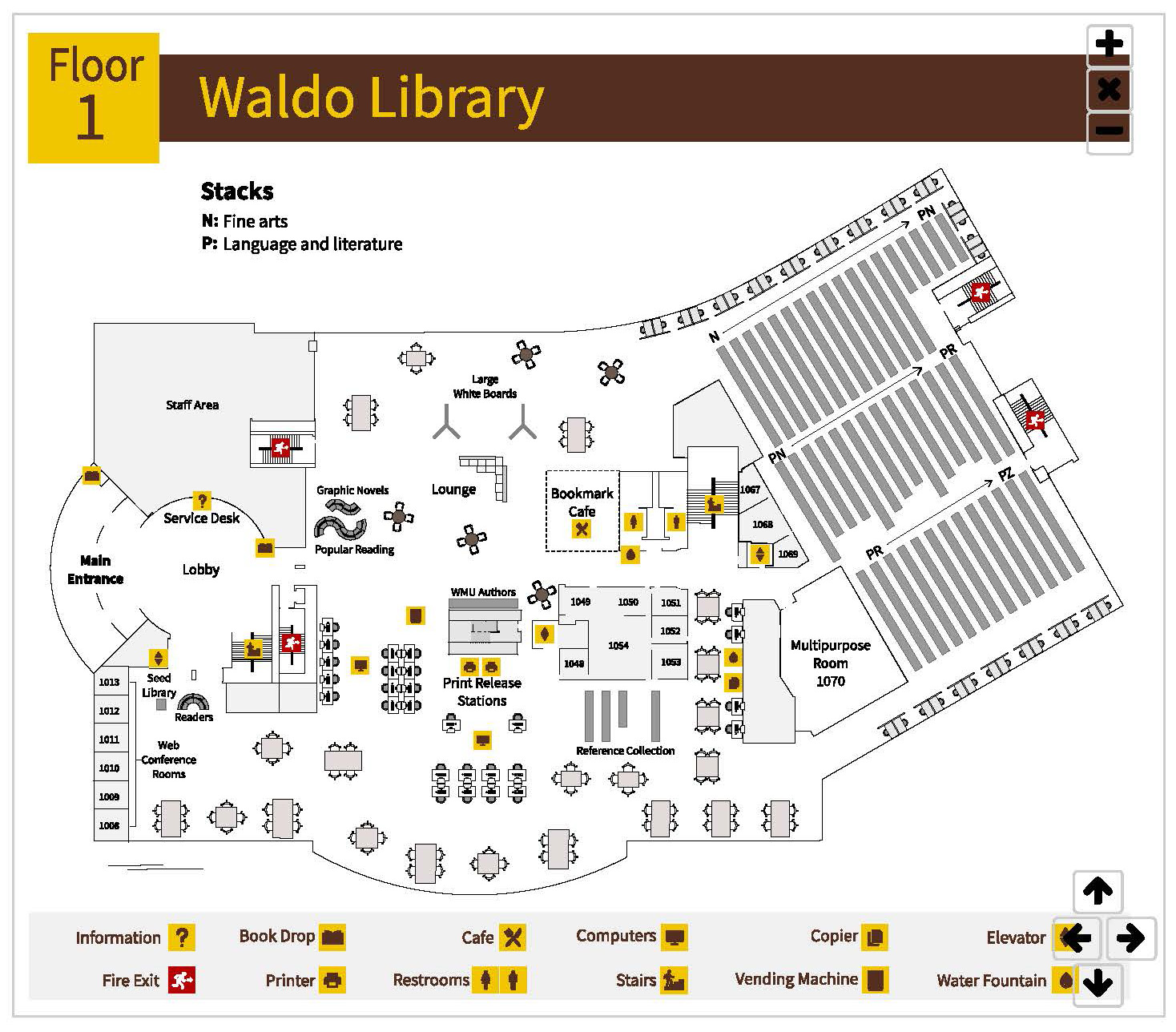 Map of Waldo Library, floor 1 