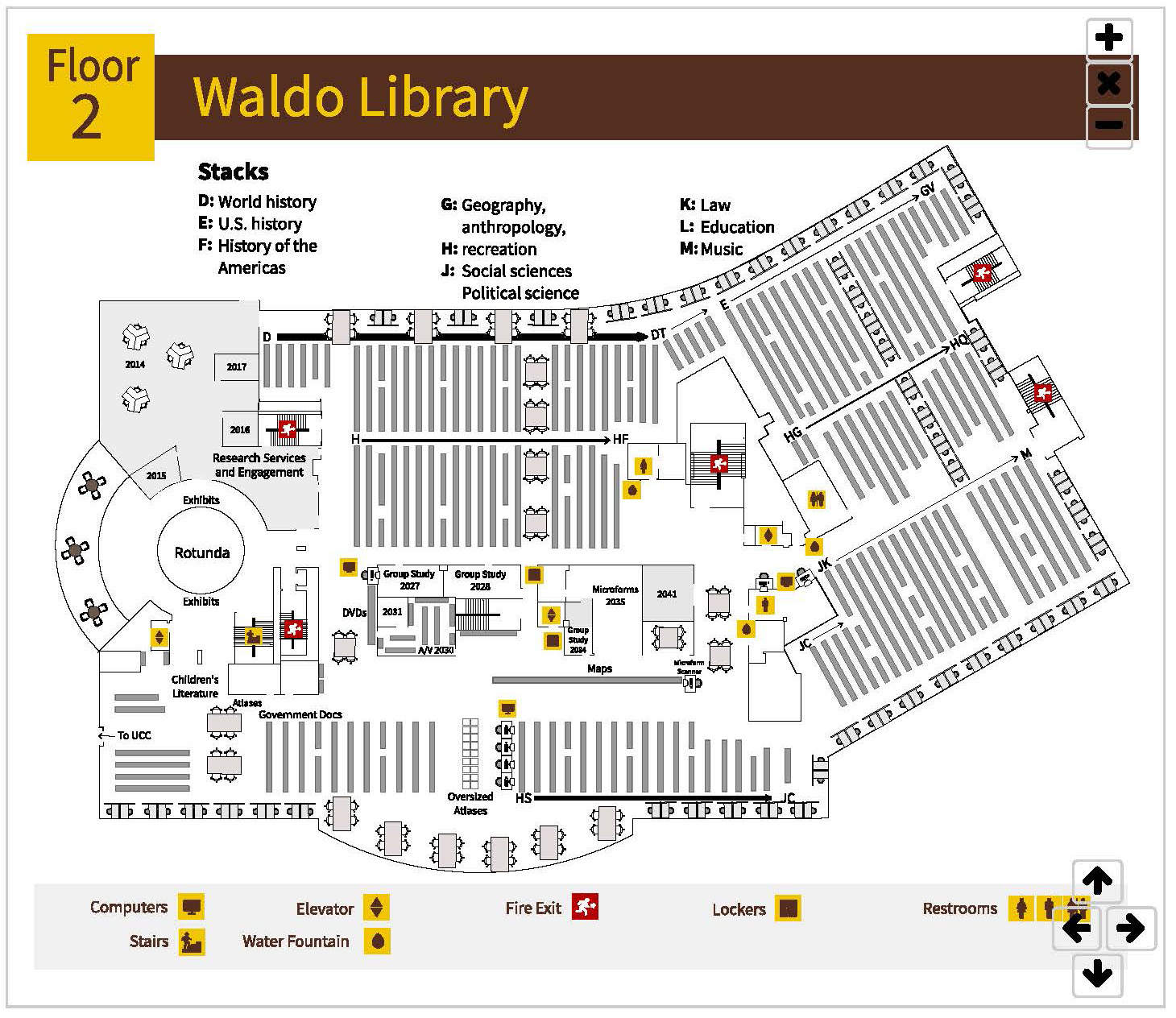 Map of Waldo Library, floor 2 