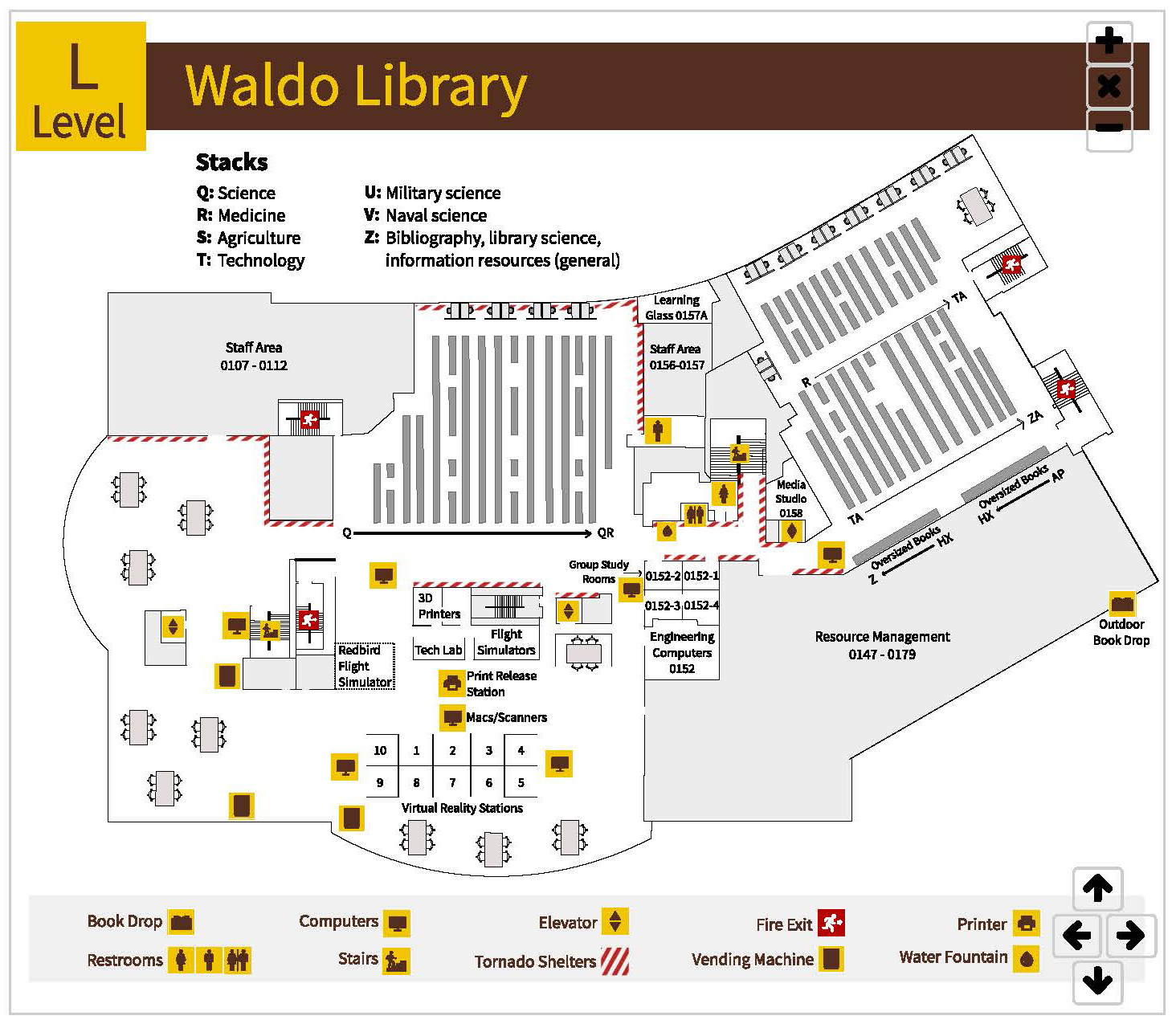 Map of Waldo Library, lower level 