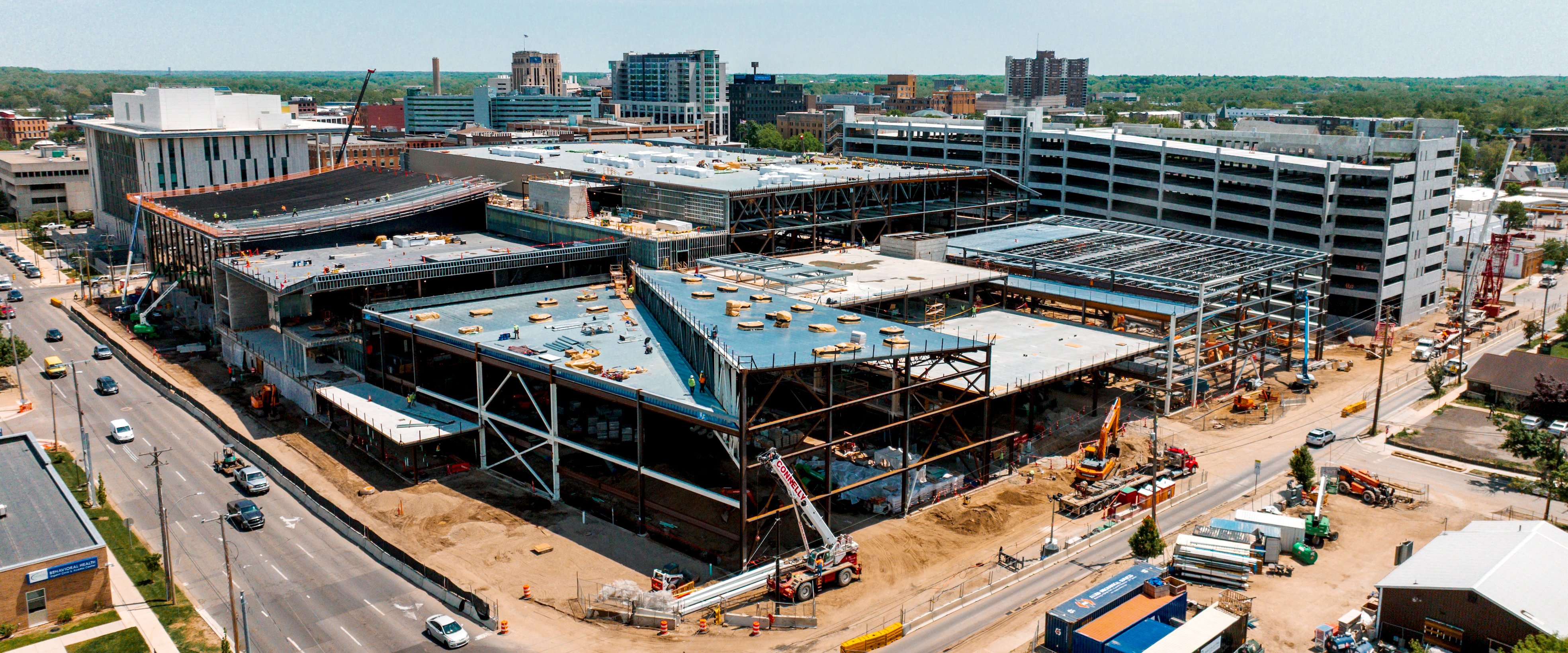 An aerial view of the Kalamazoo Event Center.