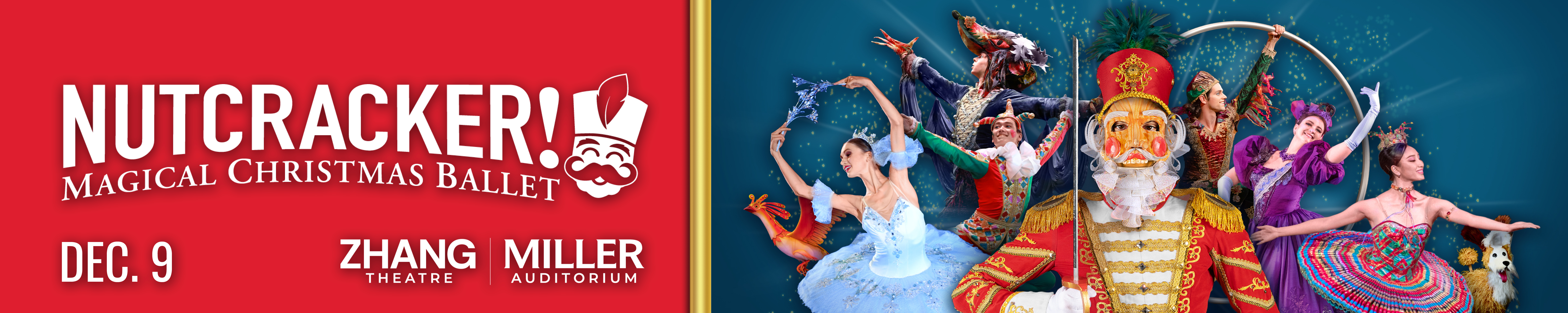 Nutcracker! Magical Christmas Ballet graphic banner showing characters from the play