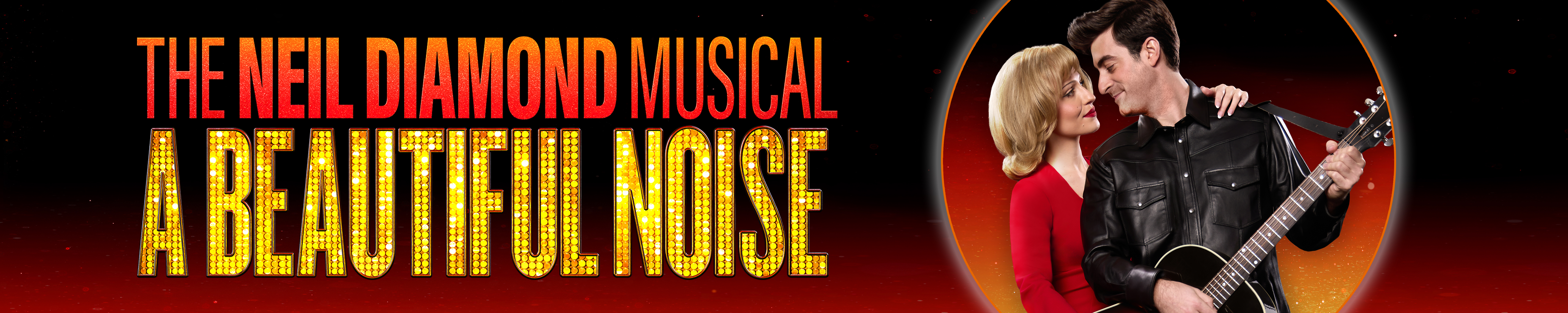 The Neil Diamond Musical A Beautiful Noise show logo showing cast members playing the guitar