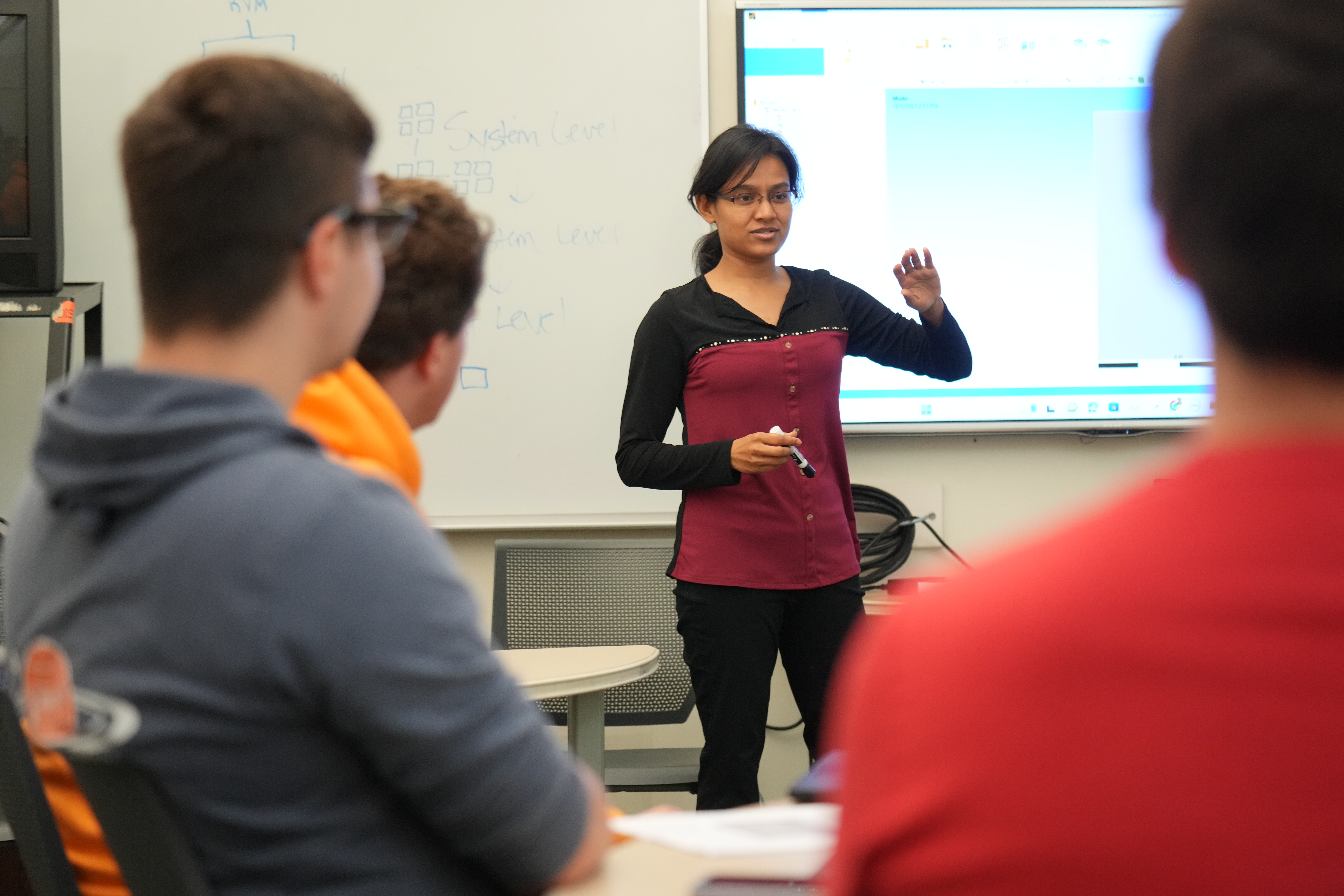A graduate student teaching a class. 