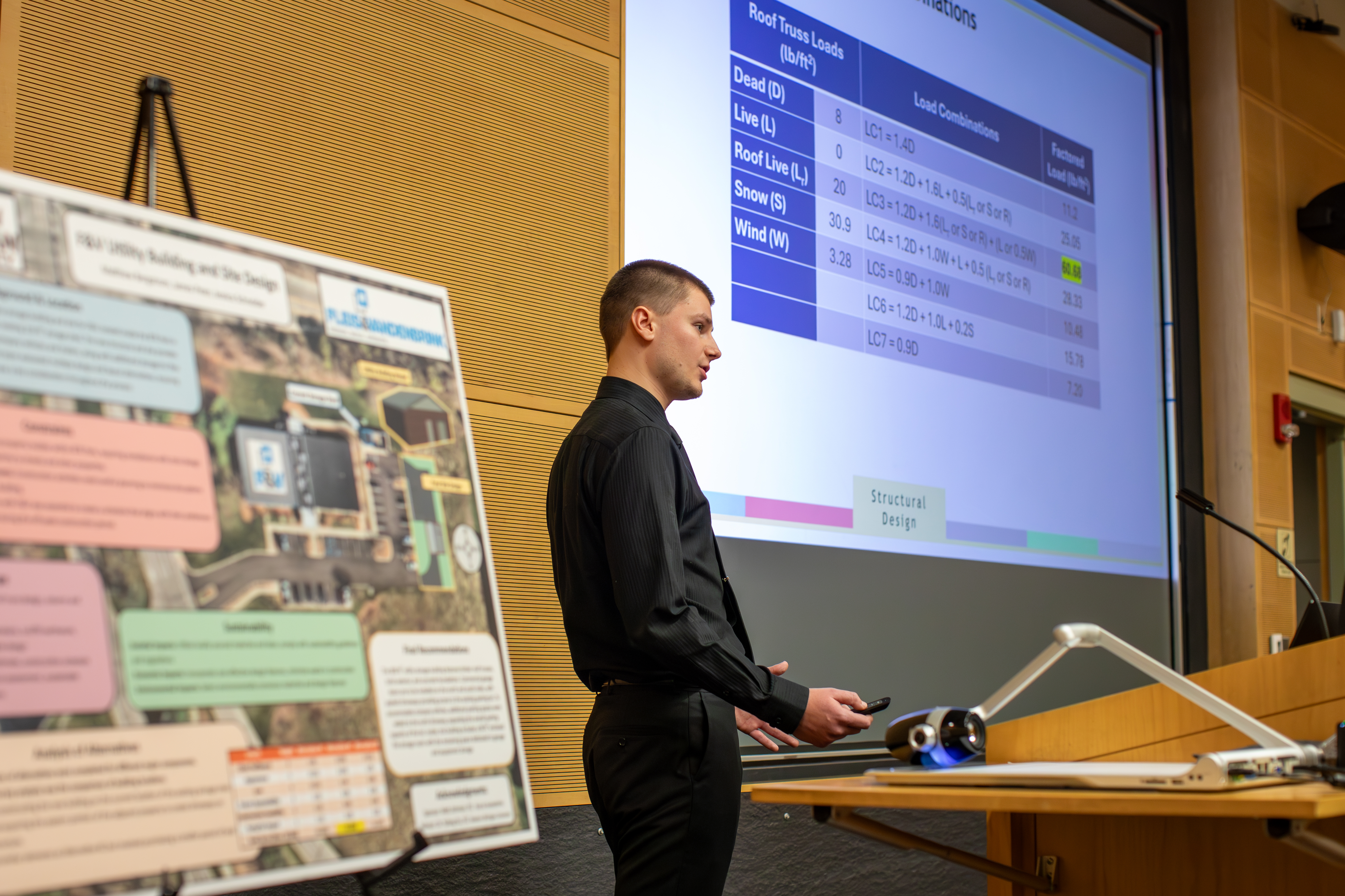 A student presenting at the Senior Engineering Design Conference.