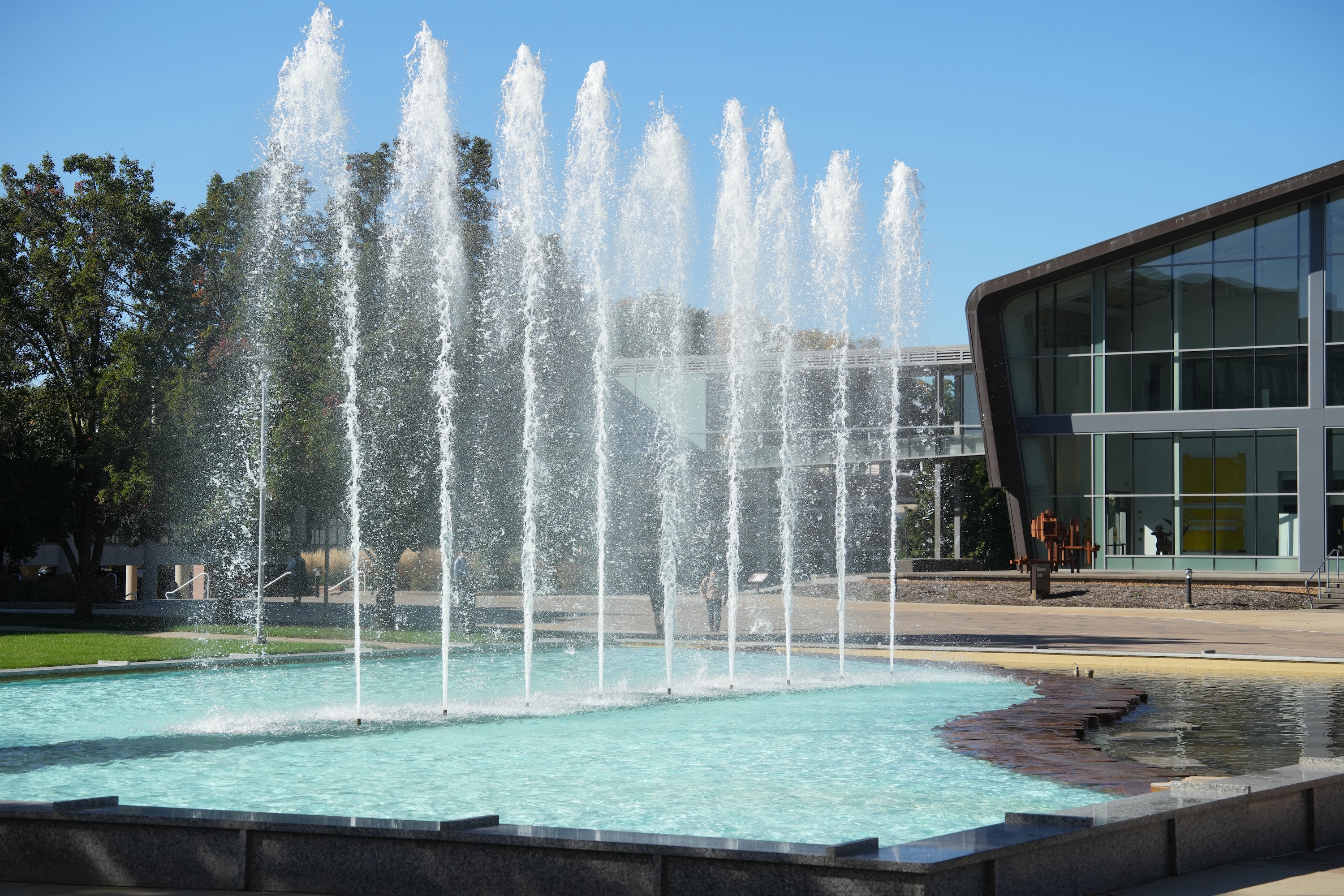 Miller Fountain spraying up water.