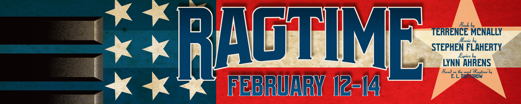 Graphic featuring an American Flag with piano keys and the word RAGTIME.