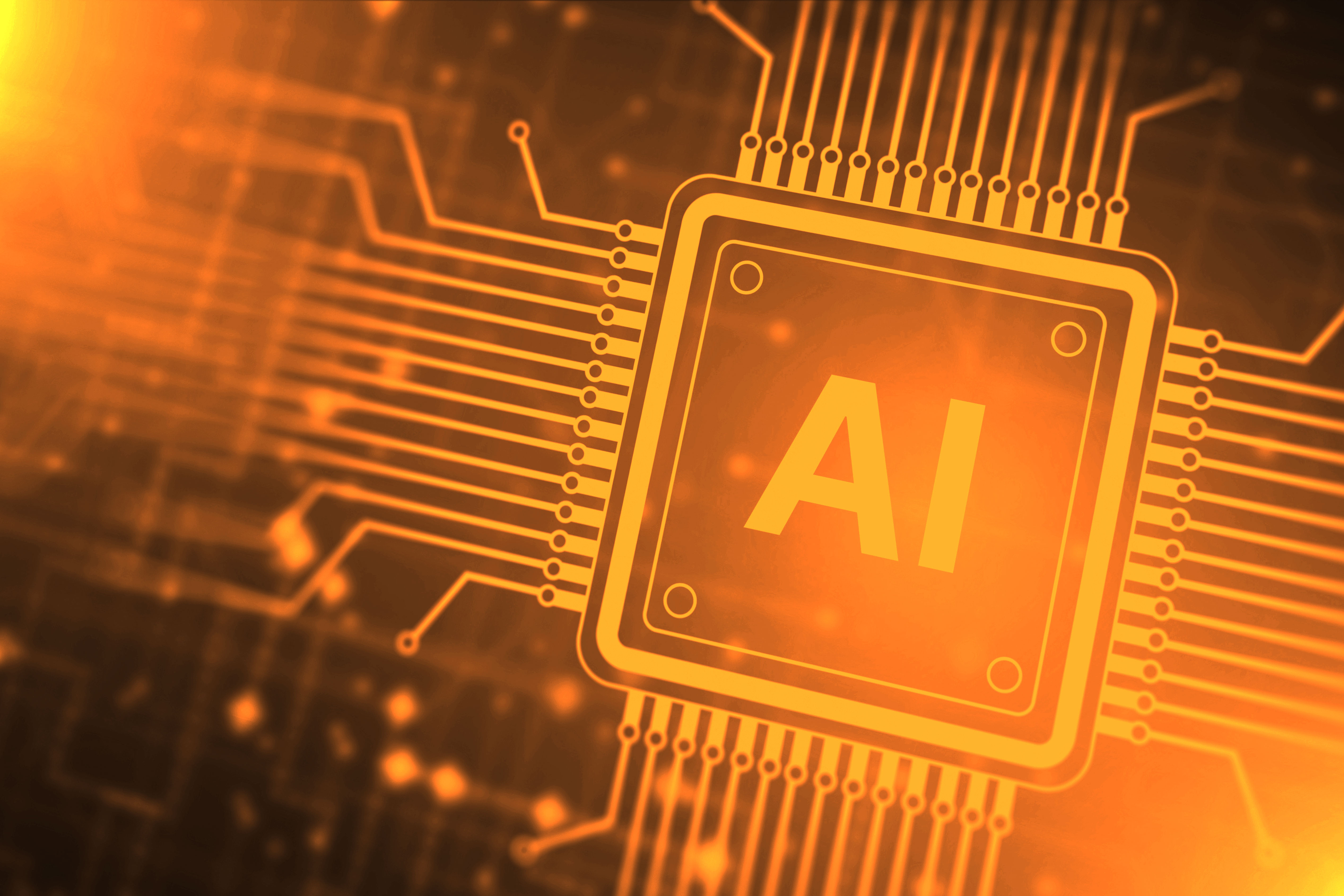 AI processor chip representing artificial intelligence, machine learning, neural computing, and digital innovation.