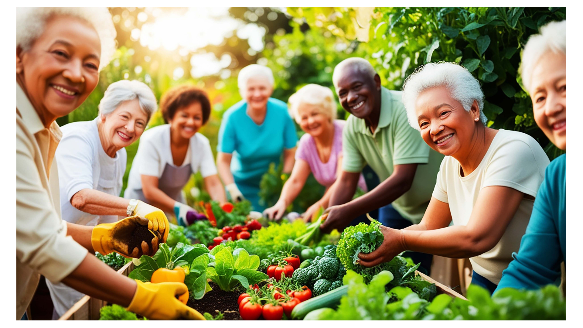 people around a table of veggies