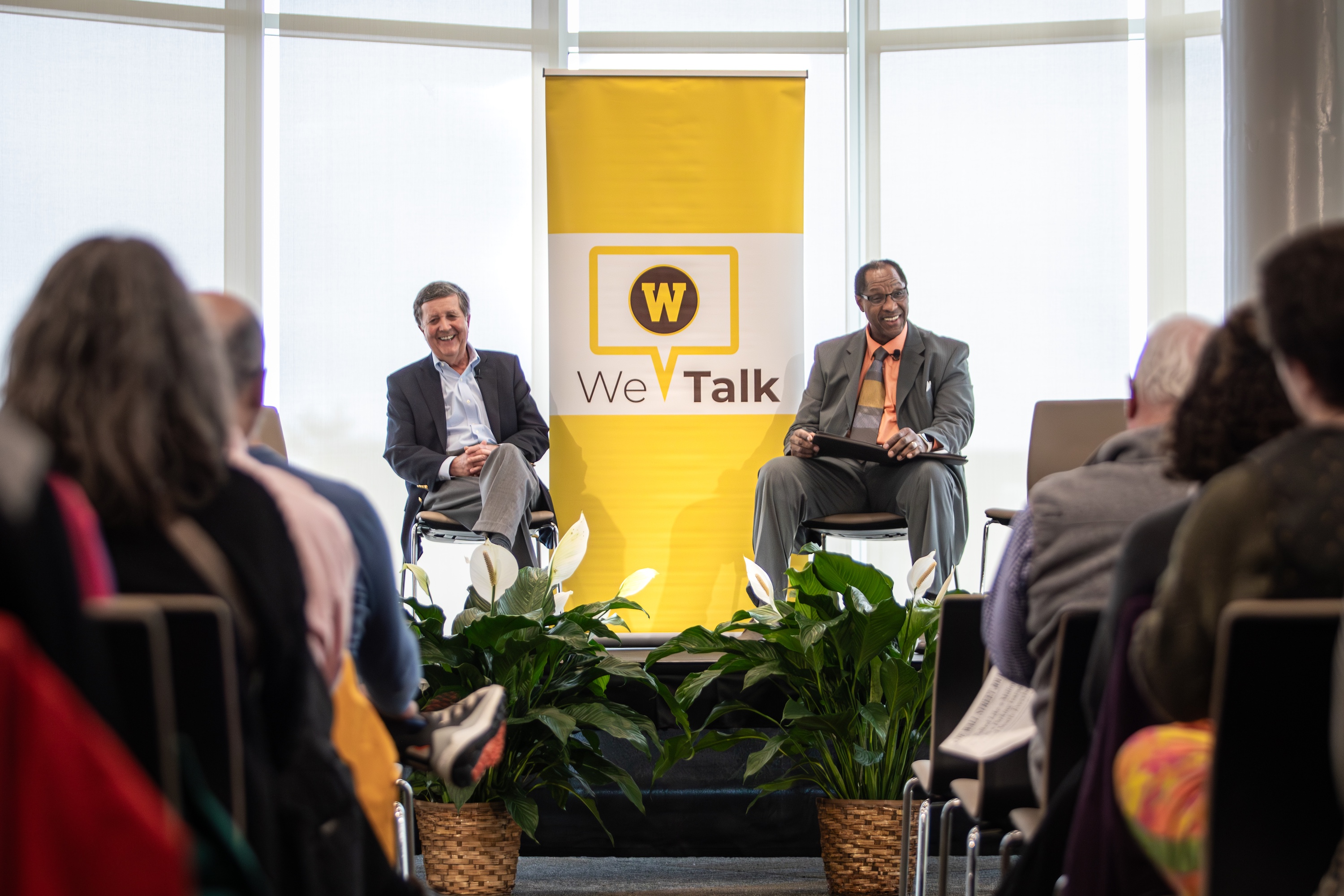 A We Talk conversation on the stage in the WMU Student Center.