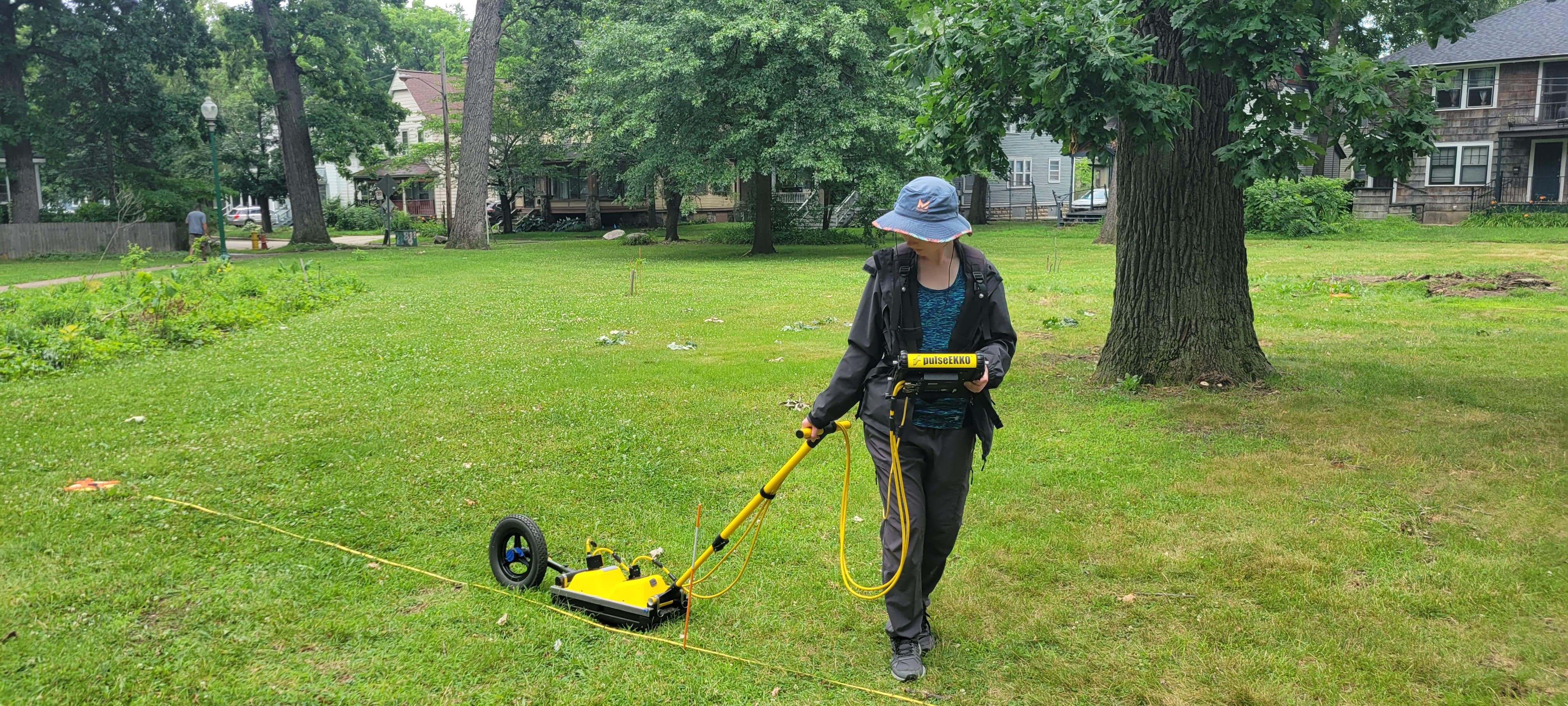 student conducting GPR survey