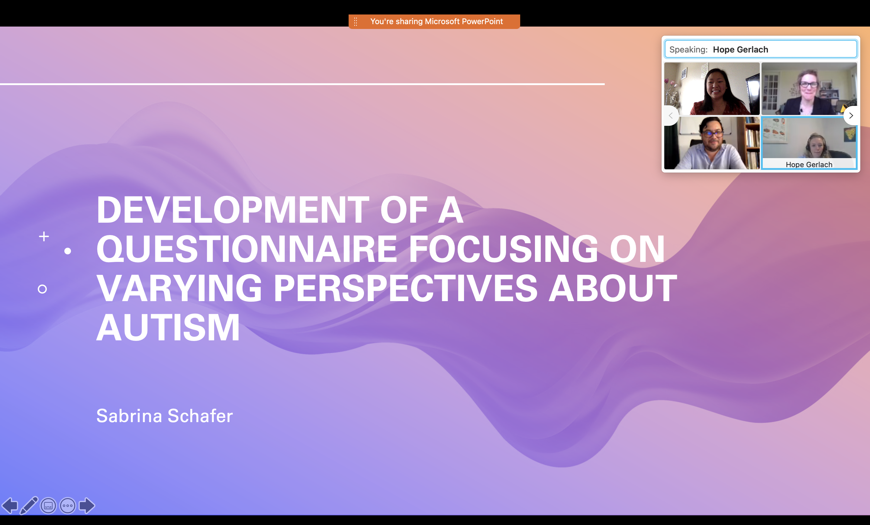 Screenshot from Sabrina Schafer's virtual thesis defense.