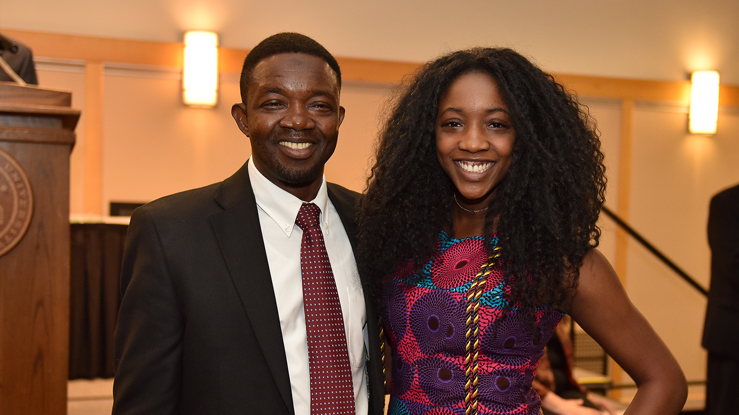 A 2017 honors college alumna after receiving her honors cords.
