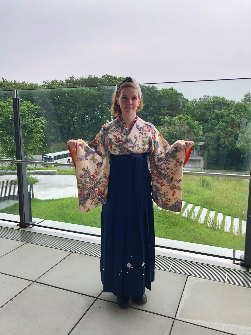 Grace Gettig dressed and ready to give her final speech in Japan