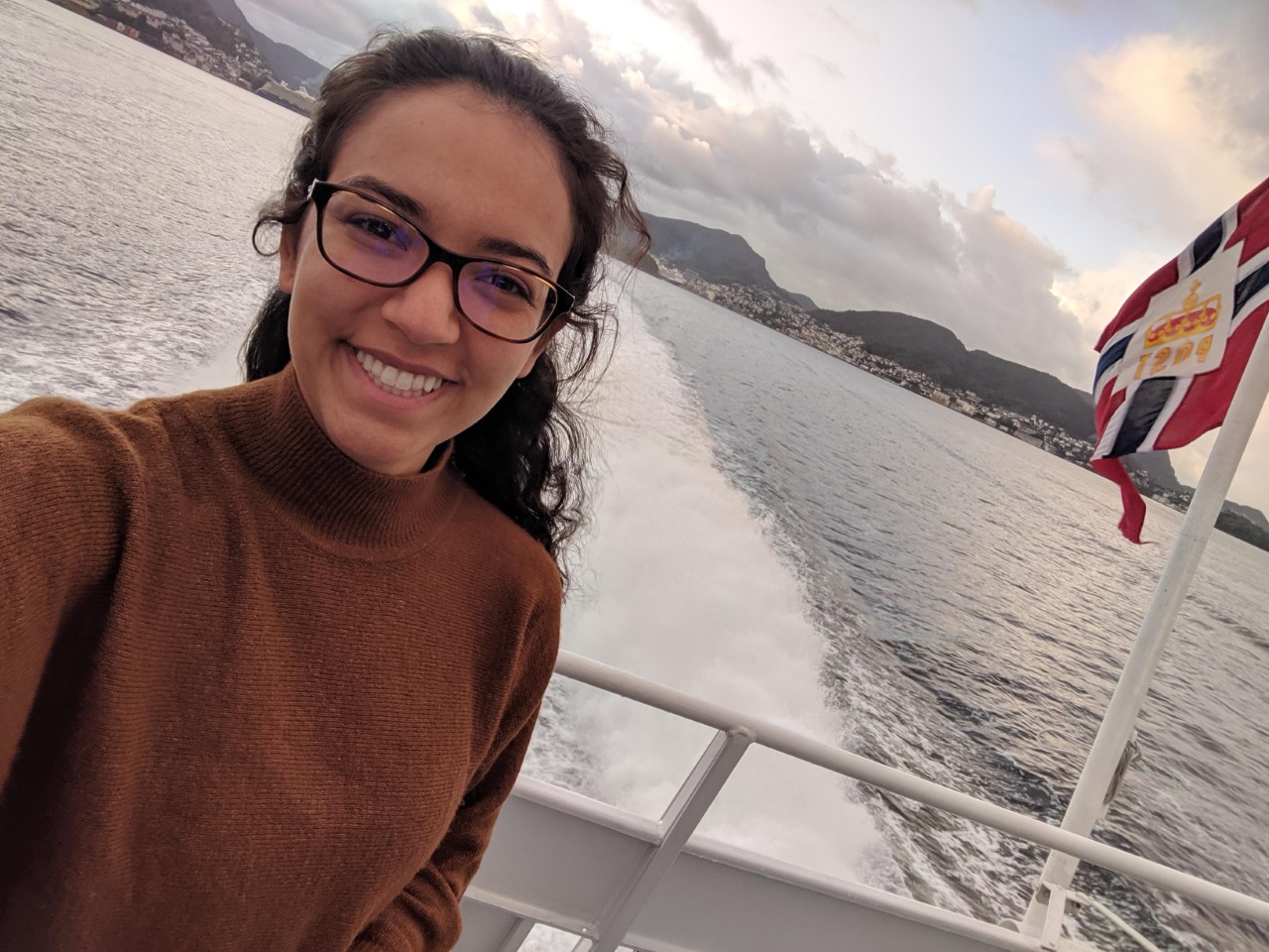 Selfie of Catherine on a boat in the Norway