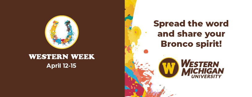 Facebook cover, Western Week logo on the left. Spread the word and let's gfire up that Bronco spirit.