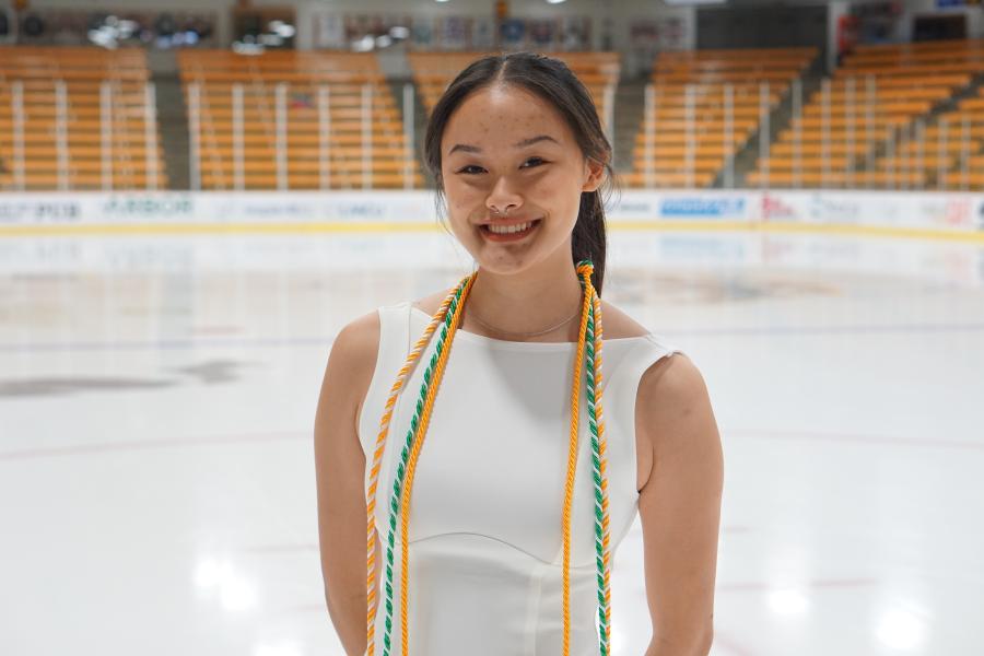 Ariana Burgeson stands on the ice in Lawson Arena.