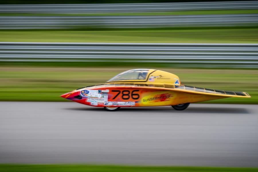 A photo of the Sunseeker solar car.