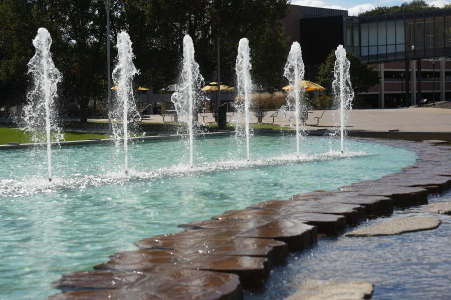 Fountain and rocks on campus