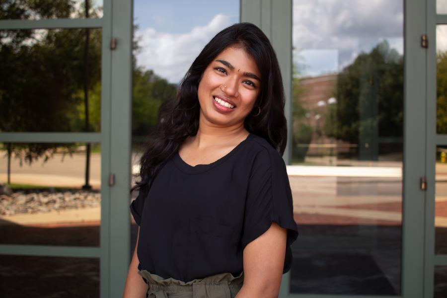 Harinie Narasimhan outside the Haworth College of Business