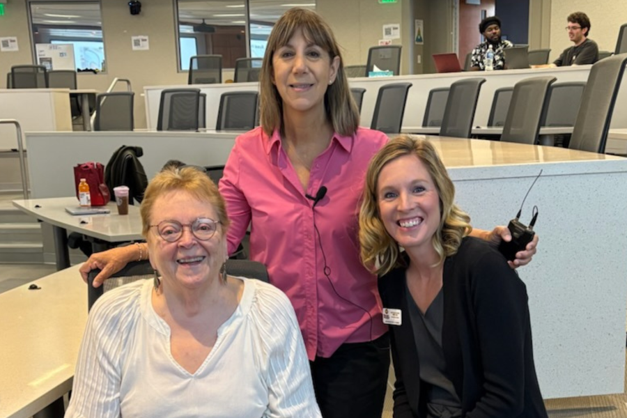 Elderly female patient with two WMU instructors