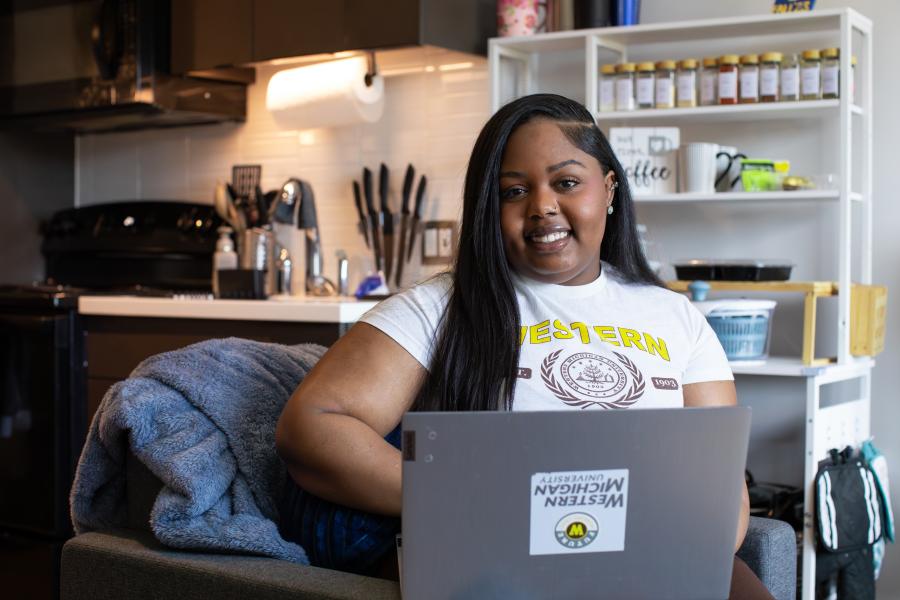 A WMU student at a computer