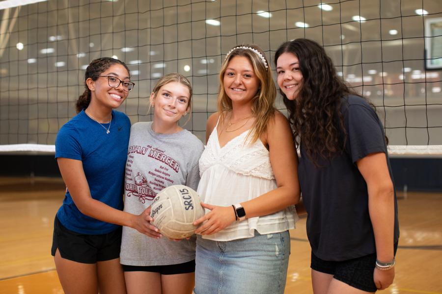 students with volleyball 