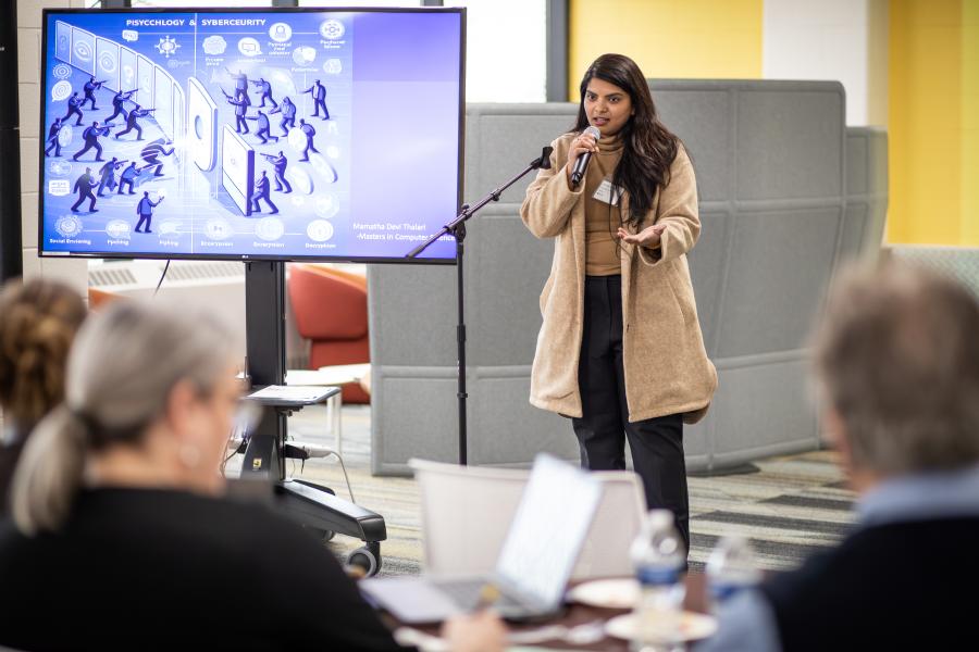 A student gives a presentation.