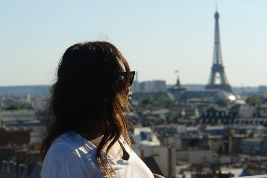 A student looking at Paris, France