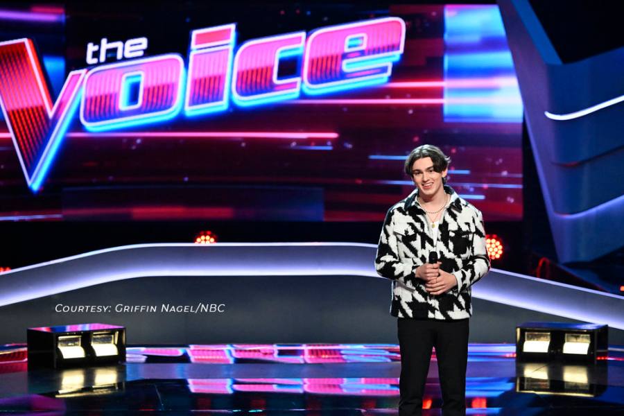 Jack Austin stands on "The Voice" stage. Photo courtesy Griffin Nagel/NBC.