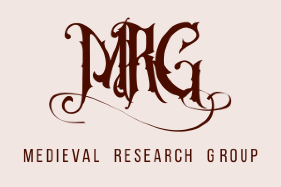Decorative font that reads "MRG" and underneath it reads "Medieval Research Groups"