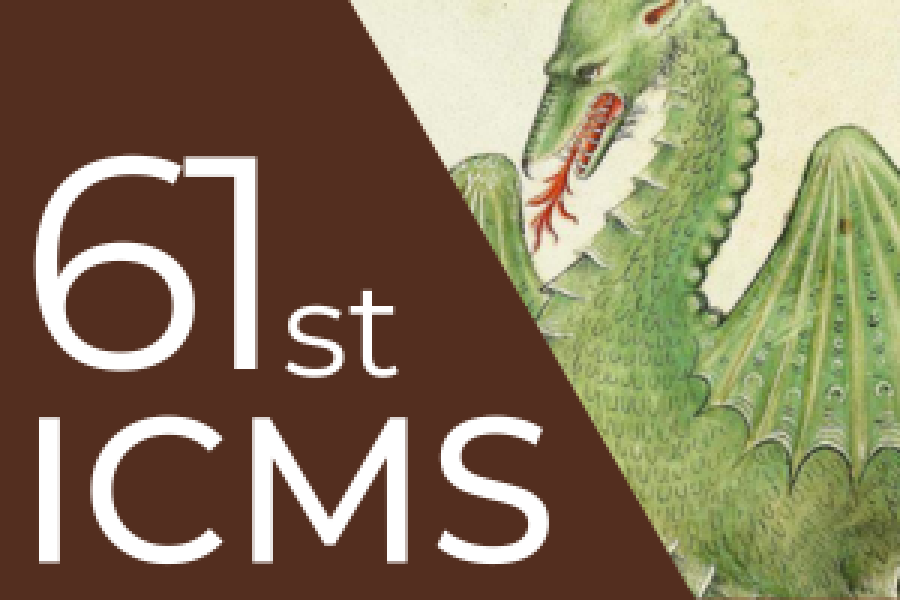 "61st ICMS" in white text on a brown background, next to an illustration of a green dragon with an open mouth and wings outstretched.