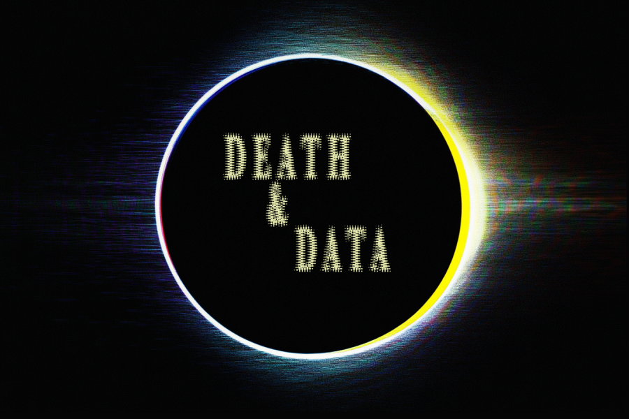 Death and Data written in an eclipsed circle with digital rays shining off of it. 