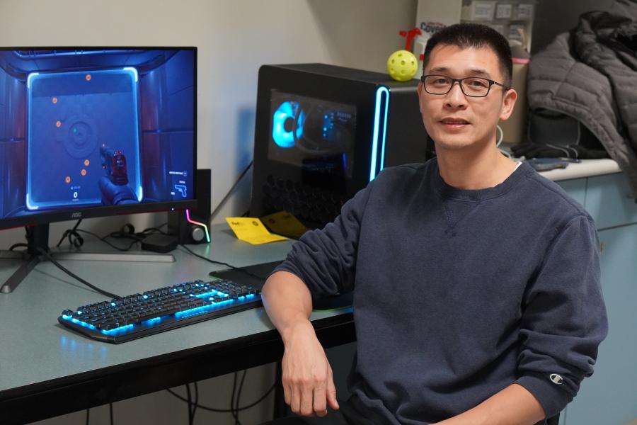 doctoral student at computer