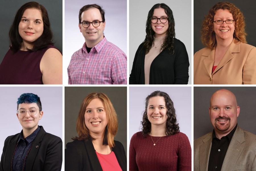 Collage of the eight subject librarian's headshots at Wester Michigan University Libraries.